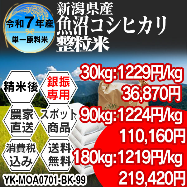 魚沼コシヒカリ 単銘柄 整粒米 1等 精白米 新潟県 R7年産 税・送料込★銀行振込