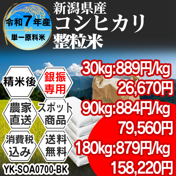 コシヒカリ 新潟県 押切 R7年産 1等米 単銘柄 整粒米 精白米 30kg(5kg×6) 【事前銀行振込】 発送は発送予定表を要確認 (消費税・送料込/配送不可：沖縄・離島)