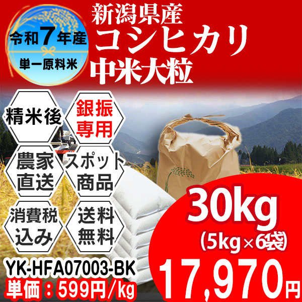 魚沼コシヒカリ 単銘柄 中米 新潟県 南魚沼 R7年産 1等米 精白米 30kg(5kg×6) 【事前銀行振込】 発送は発送予定表を要確認 (消費税・送料込/配送不可：沖縄・離島)